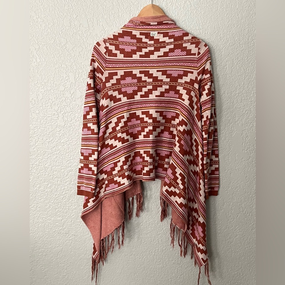Billa Bong Bohemian Fringe Open Cardigan Sweater Size Small- Pink and Brown - Picture 4 of 4